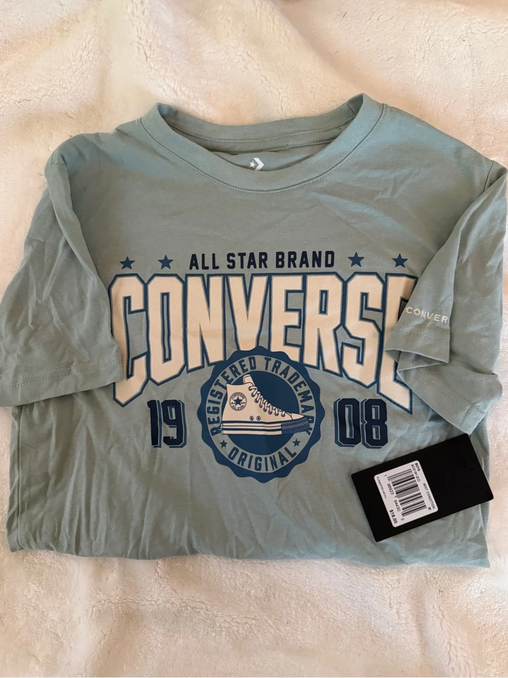 Converse Kids Seafoam Green Graphic Tee with Navy Print